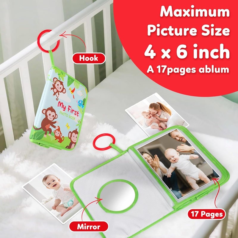 GKDOMS Baby Photo Album First Family Memory Book for Newborns, Toddlers Soft Photo Cloth Book with Mirror, Quality Gifts for Girls and Boys, 1st Birthday, Baby Shower, Thank You Gift (Lovely Monkey) - Image 4
